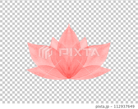 Abstract blooming lotus symbol. Hand drawn waterlily. Simply red flower. Lotus icon. Geometric shape. Watercolor stylized illustration for design, logo, label 112937649