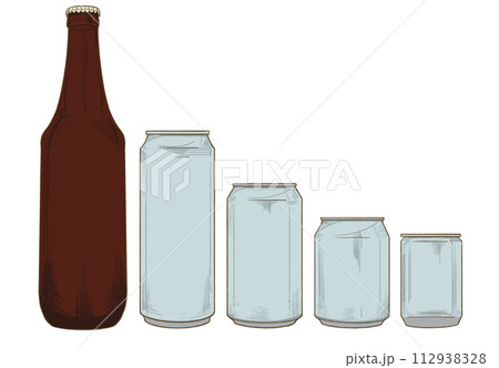 ビール瓶とビール缶(5種類) 112938328