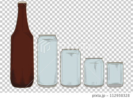 ビール瓶とビール缶(5種類) 112938328