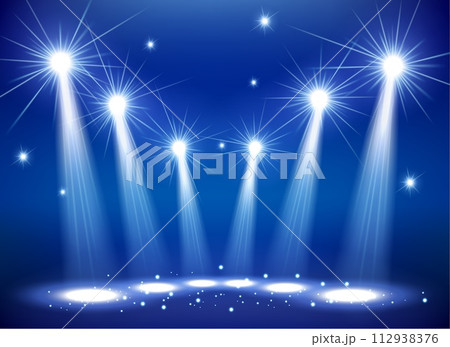 Spotlights on Stage with Smoke & Light, Vector Illustration 112938376