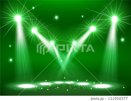 Spotlights on Stage with Smoke & Light, Vector Illustration Spotlights on Stage with Smoke & Light, Vector Illustration 112938377