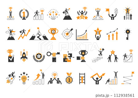 Success icon. Business illustrations of goal destination processes recent vector success developments Success icon. Business illustrations of goal destination processes recent vector success developments 112938561