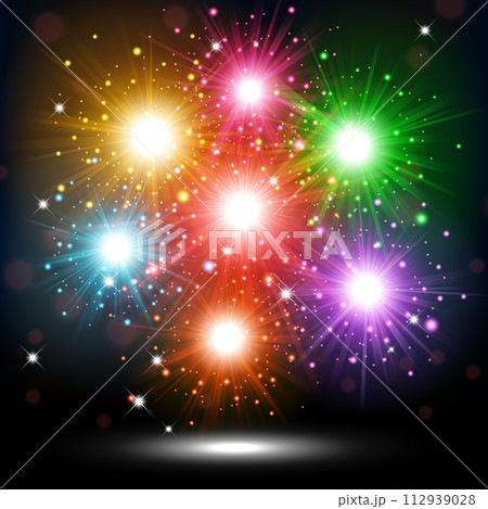 Colorful Fireworks Scattered in The Sky, Vector Illustration Colorful Fireworks Scattered in The Sky, Vector Illustration 112939028
