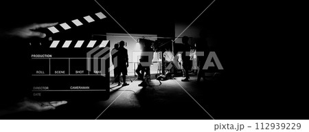 Movie slate and video production of making of TV commercial movie shoot Movie slate and video production of making of TV commercial movie shoot 112939229