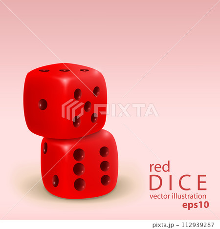 Realistic Two Red Dice Stacked on Light Red Background, Vector Illustration Realistic Two Red Dice Stacked on Light Red Background, Vector Illustration 112939287