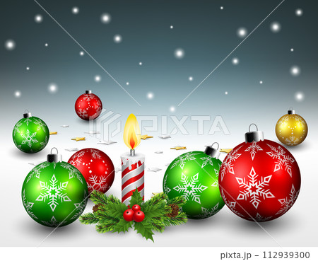 Christmas Balls and Candle Light Background, Vector Illustration Christmas Balls and Candle Light Background, Vector Illustration 112939300