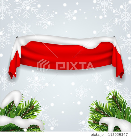 Red Banner with Snowflakes Falling Concept, Vector Illustration 112939347