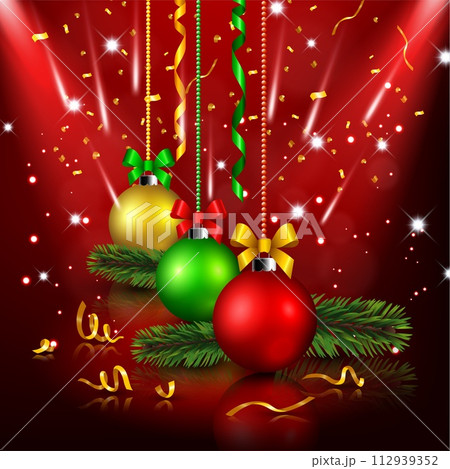 Christmas Decoration In Red Background, Vector Illustration 112939352