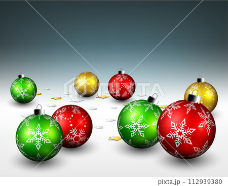 Christmas Balls and Gold Confetti Background, Vector Illustration Christmas Balls and Gold Confetti Background, Vector Illustration 112939380