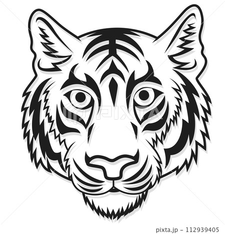 Tiger Head Mascot Team Sport Outline, Vector Illustration 112939405