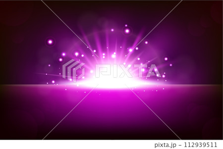 Bright Violet Light Rising From The Black Horizon, Vector Illustration Bright Violet Light Rising From The Black Horizon, Vector Illustration 112939511