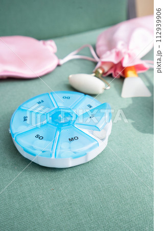 pill box with sleeping mask , sleep-wake disorders 112939906