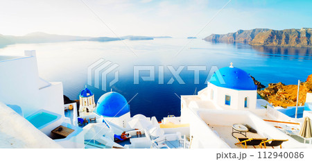 white belfries Santorini island, Greece white belfries Santorini island, Greece 112940086