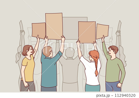Crowd protesters people with placards oppose political changes or violation of rights Crowd protesters people with placards oppose political changes or violation of rights 112940320