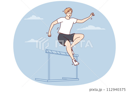 Male athlete running up jumps over barrier during important competition. Vector image Male athlete running up jumps over barrier during important competition. Vector image 112940375