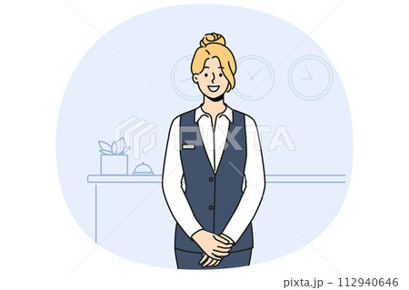 Woman receptionist in uniform in hotel Woman receptionist in uniform in hotel 112940646