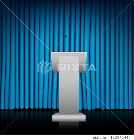 Tribune with blue curtain background, Vector Illustration Tribune with blue curtain background, Vector Illustration 112941446