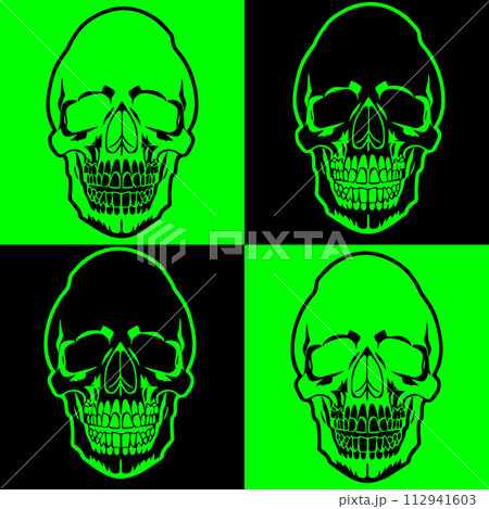 simple black and green seamless symmetrical tile pattern of human skulls, texture, design simple black and green seamless symmetrical tile pattern of human skulls, texture, design 112941603