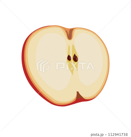 Thin slice of red apple. Isolated vector sliced fruit in flat style. Summer clipart for design 112941738
