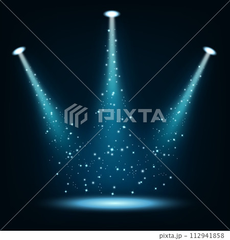 Blue spotlights shining with sprinkles, Vector Illustration Blue spotlights shining with sprinkles, Vector Illustration 112941858