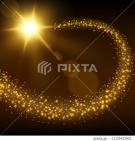 Golden Particle Trail Background, Vector Illustration 112942002