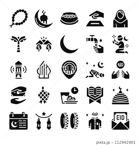Ramadan icons bundle. Glyph icon style. 112942901