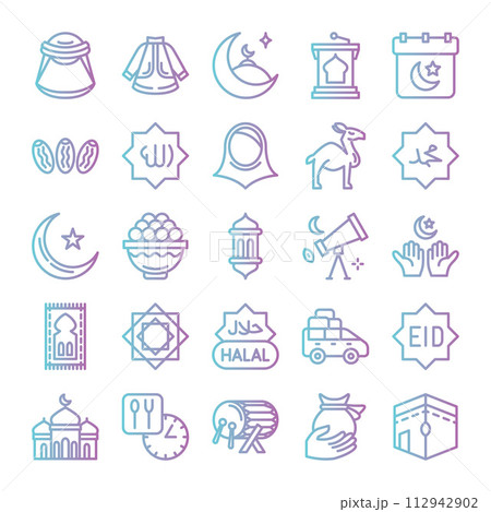 Ramadan icons bundle. Gradient outline icon style. Vector illustration. 112942902