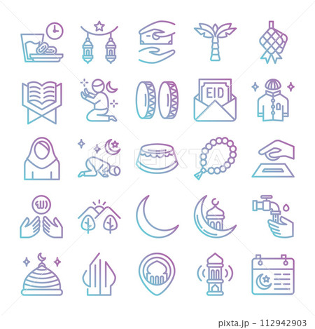 Ramadan icons bundle. Gradient outline icon style. Ramadan icons bundle. Gradient outline icon style. 112942903
