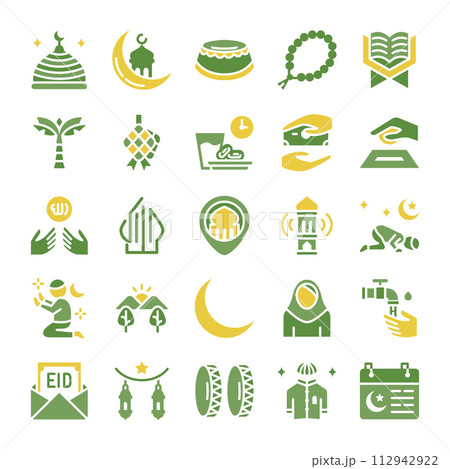 Ramadan icons bundle. Flat icon style. 112942922