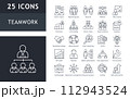 Minimal Teamwork in business management icon set. Support, communication, group, partnership, organization, together outline icons collection. 112943524