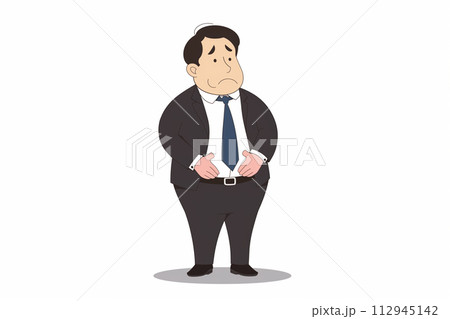 お腹を抱える太り気味のビジネスマンのイラスト 112945142