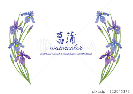 手書きのあやめの花のシンプルフレーム 112945372