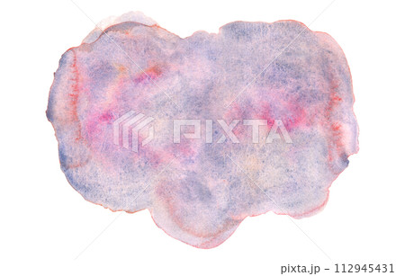 Artistic hand painting blue, orange and pink textured watercolor curve cloud blob shape. Abstract purple and red watercolour stain for banner design, storm sky concept 112945431