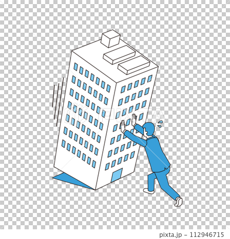 倒れそうな会社を支える男性会社員 112946715