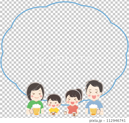 一家人喝飲料和講話泡泡的插圖 一家人喝飲料和講話泡泡的插圖 112946741