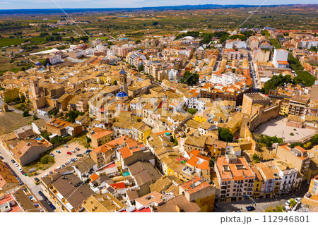 View from drone of spanish city Requena View from drone of spanish city Requena 112946801