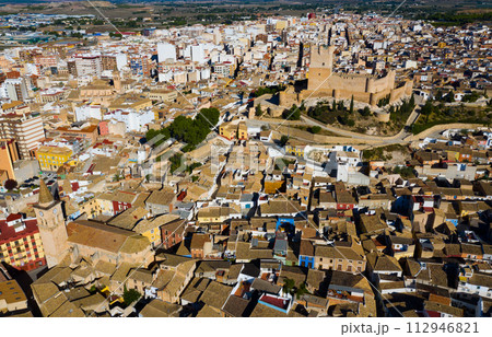 Spanish city of Villena overlooking fortified Atalaya castle 112946821