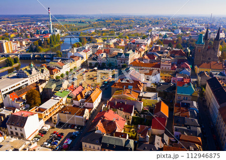 Flight over the city Kolin and Laba river Flight over the city Kolin and Laba river 112946875