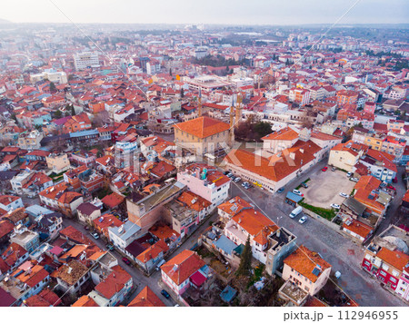 Burdur townscape with Great Mosque as seen from drone, Turkey 112946955