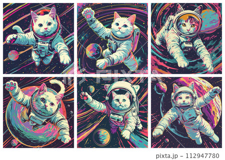 Cosmic Cats. Playful Space Felines in Spacesuits and Helmets 112947780