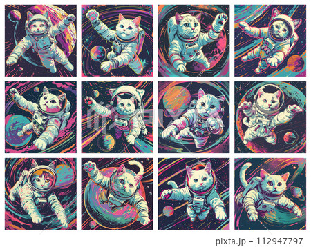 Whimsical Art Depicting Felines in Space...のイラスト素材 [112947797] - PIXTA