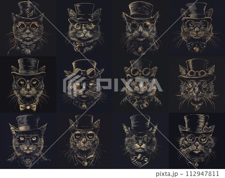 Fantasy Fashion. Steampunk Cat Dressed to Impress with Hat and Goggles 112947811