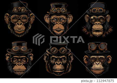 Adorable Steampunk Companion, Monkey in Stylish Costume 112947875