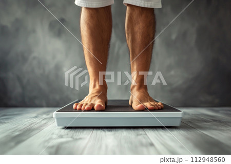体重計に乗る男性 112948560