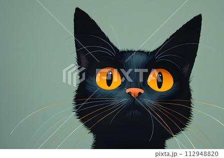 AI-generated content. A sleek Bombay cat with orange eyes, part of the Felidae family, is gazing into the camera. This small to mediumsized carnivore has a shiny black fur and whiskers AI-generated content. A sleek Bombay cat with orange eyes, part of the Felidae family, is gazing into the camera. This small to mediumsized carnivore has a shiny black fur and whiskers 112948820