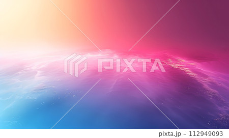 AI-generated content. The sun is creating a rainbow of colors as it shines through the clouds, painting the sky with vibrant hues of purple, violet, magenta, and electric blue 112949093