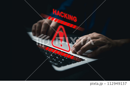 Cyber attack detected, system hacked. Information compromised. Internet virus, cyber security breached. Cybercriminals steal data privacy server online software. Cyber attack detected, system hacked. Information compromised. Internet virus, cyber security breached. Cybercriminals steal data privacy server online software. 112949137