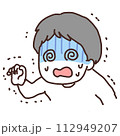 めまいで目がグルグルの具合が悪い青ざめた男性のイラスト 112949207