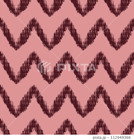 Hand drawn seamless pattern with burgundy maroon chevron print on pink background. Classic traditional vintage zigzag waves graphic stripes, abstract geometric repeat. 112949366