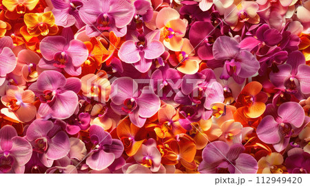 Orchid flowers background. Copy space. Close-up of orchid flowers. 112949420